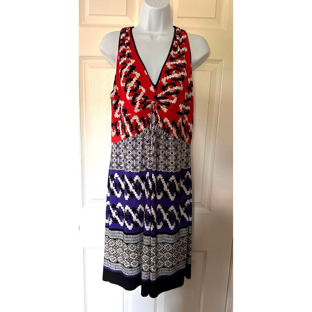 Laundry By Shelli Segal Red, Black, Blue Geo-Tribal Print Sleeveless Dress Sz 12